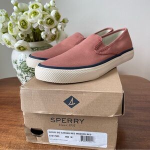 NIB Sperry Top-Sider Cloud Unisex Slip-On Canvas Deck Sneaker, Washed Red, 7.5